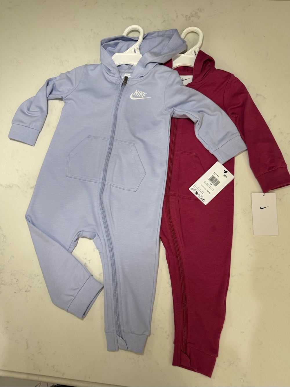 Nike Kids Hooded One-Piece Bodysuits - bundle of two - Lavender and Burgundy Win